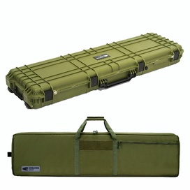 Olive Drab Rifle Hard Gun Case + Double Rifle Bag Bundle (No