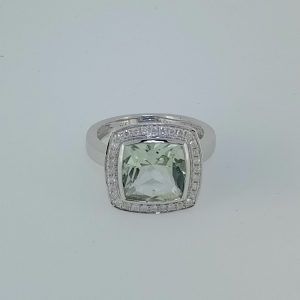 Green Amethyst Diamond Ring