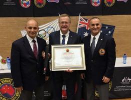 Con Kassis - WKF Technical Commission Chairman & Dion Panossian - WKF Referee Commission Member, with Australian Olympic Committee president Mr. John Coates